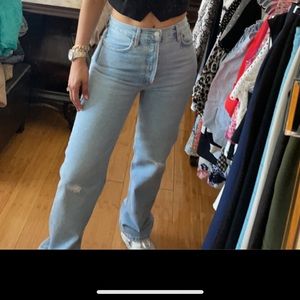 AGOLDE Lana Mid Rise Vintage Straight Riptide Denim Jeans Organic Cotton size 26